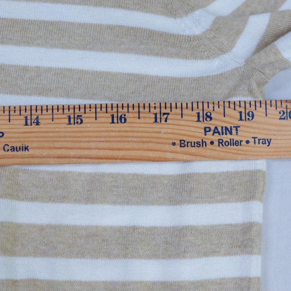 J.Crew Teddie Sweater Womens Large Tan White Striped Cotton Crewneck Coastal NWT - Picture 7 of 12